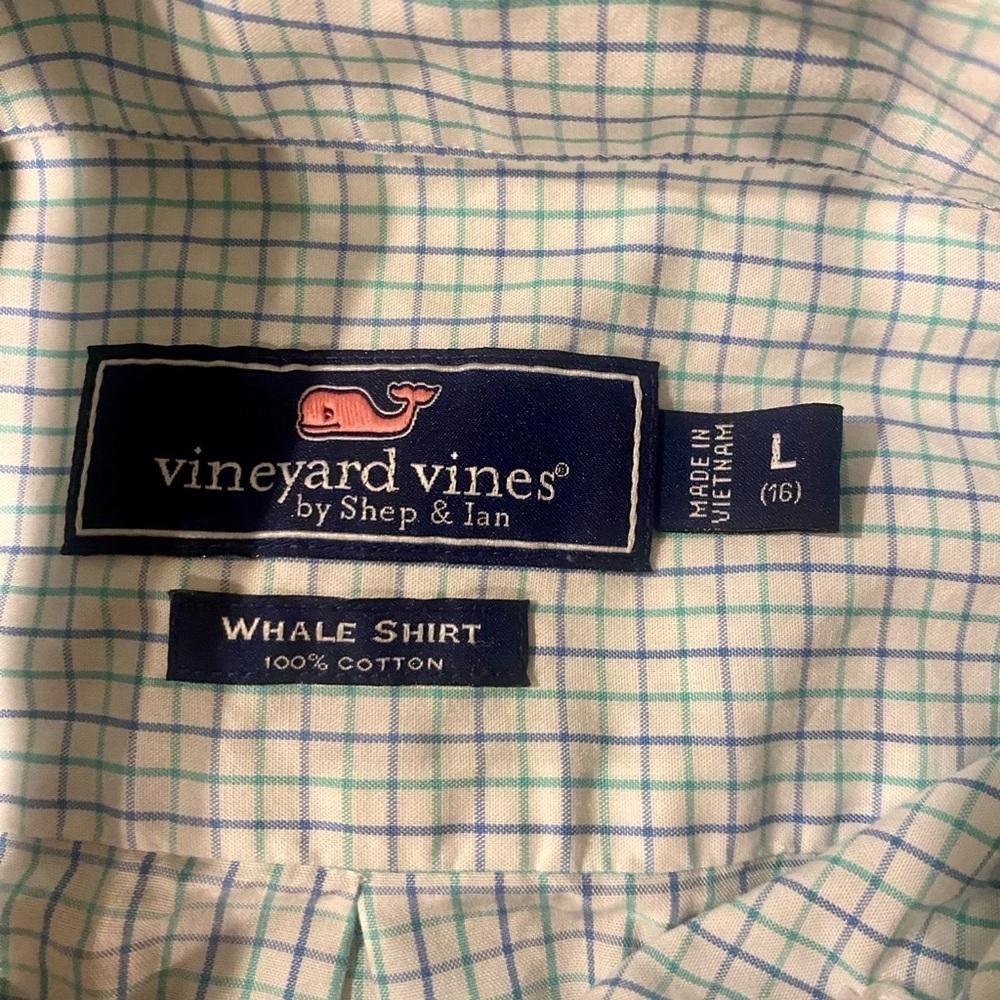 Vineyard Vines boys button down Whale Shirt size L 16 nwot worn once check - Picture 2 of 5